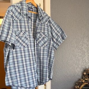 Wrangler Men's Light Blue plaid western Shirt